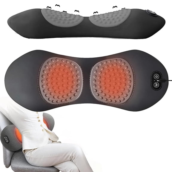3 in 1 Electric Lumbar Support Pillow, Triple Fusion Back Massager with Stretching, Vibration and Heat for Pain Relief Deep Tissue