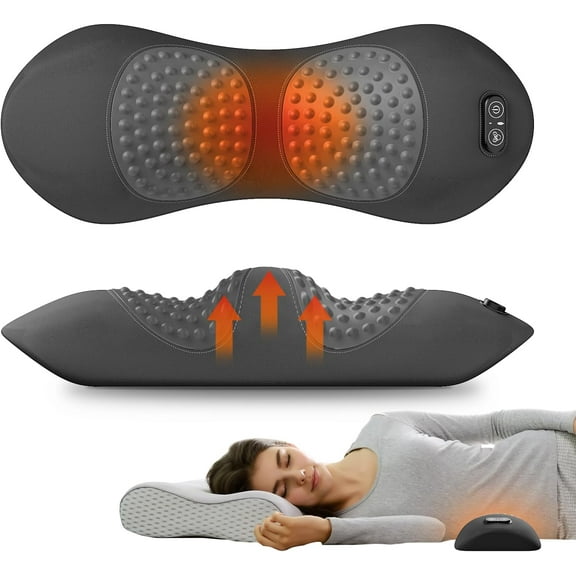 3-in-1 Electric Lumbar Support Pillow for Bed and Chair, Triple Fusion Back Massager with Heated, Vibration Traction Lower Pain Relief Spine
