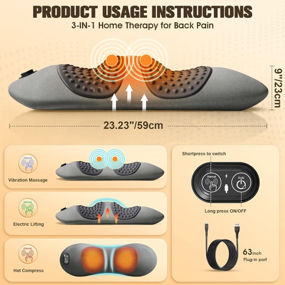 3-in-1 Electric Lumbar Support Pillow with Heat Vibration Traction for Back Pain