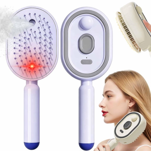 3-in-1 Electric Mist Detangling Brush for Frizz & Scalp Massage, Rechargeable Hair Brush with Fine Water Mist, Anti-Tangle Self-Cleaning Air Cushion Comb, Hydrating Detangler Brush