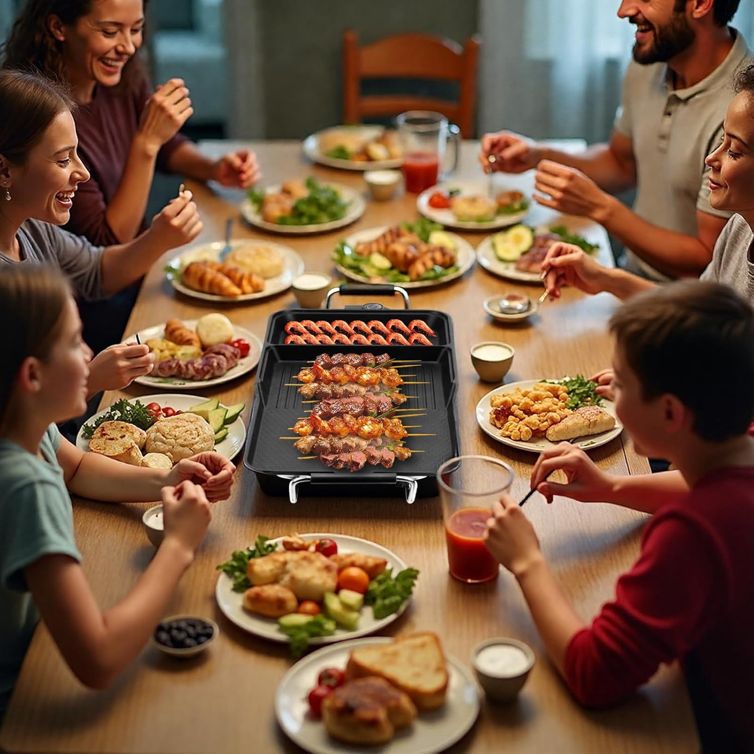 3-in-1 Electric Nonstick Griddle Grill 1800W, Teppanyaki Grill with Removable Temperature Control & Drip Tray for Pancakes Burgers Eggs, 22"x 10.5"