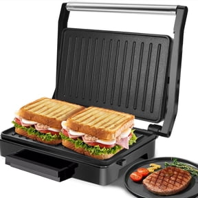 3-in-1 Electric Panini Press&Grill, Sandwich Maker,4 Slice Stainless Steel Panini Press Grill, Non-Stick Sandwich Press Maker with Removable Drip Tray for Any Thickness Sandwich, Burgers, Steak
