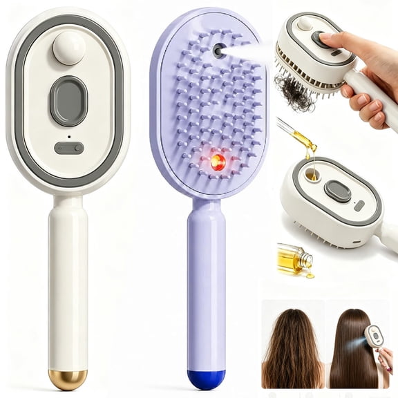 3-in-1 Electric Spray Air Cushion Massage Comb, Nano Mist Hair Brush with Red Light Therapy & Retractable Self-Clean Design, Anti-Frizz Detangling Tool for Scalp Care & Hair Styling