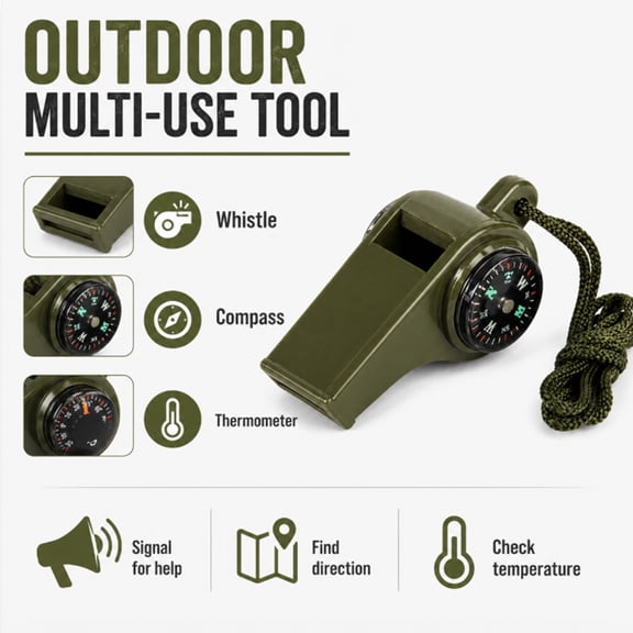 3 in 1 Outdoor Whistle with Compass and Thermometer, Camping Gear Accessory, TIKA
