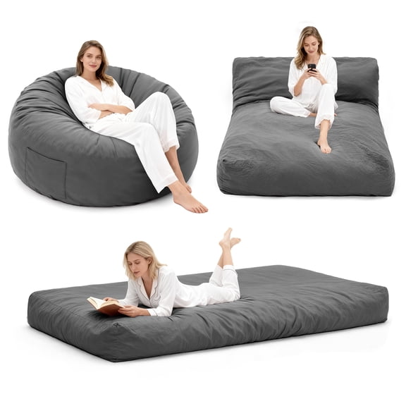 3-in-1 Enormous Bean Chair Bed | Twin Size Multi-Functional Convertible Lounger, Extra Large Gaming Chair & Floor Bed for Adults, Love Sack Bean , Party Seating