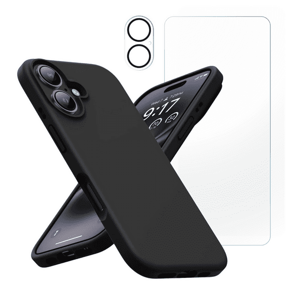 3-in-1 Entronix Bundle designed for iPhone 17, Liquid Silicone Case, Tempered Glass, Camera Lens