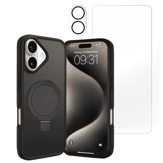 Entronix 3-in-1 Magnetic Matte Case Compatible with iPhone 17 with Screen Protector and Camera Lens Guard, Black