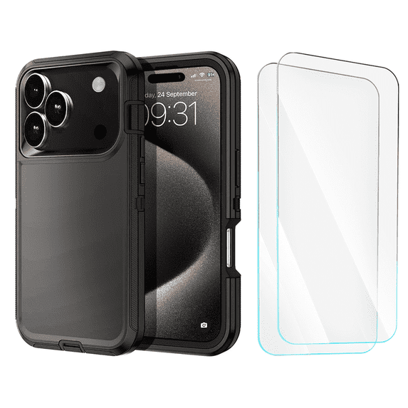 Entronix 3-in-1 Heavy Duty Case Compatible with iPhone 17 Pro Max and iPhone 18 Pro Max with 2 Screen Protector, Black