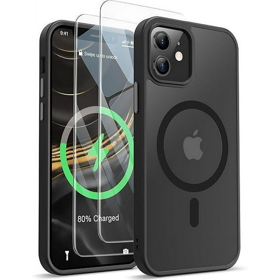 3-in-1 Entronix Bundle for iPhone 11, Magnetic Sturdy Matte Case 2 Screen Protector, Black