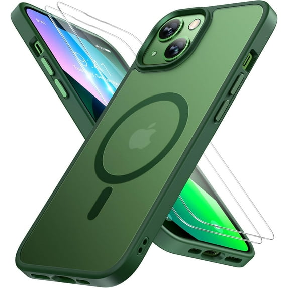3-in-1 Entronix Bundle for iPhone 13, Magnetic Sturdy Matte Case 2 Screen Protector, Green