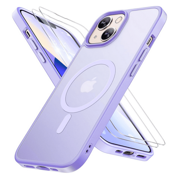 3-in-1 Entronix Bundle for iPhone 13, Magnetic Sturdy Matte Case 2 Screen Protector, Purple