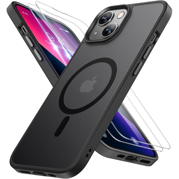 Entronix 3-in-1 Magnetic Matte Case Compatible with iPhone 14 with Screen Protector, Black