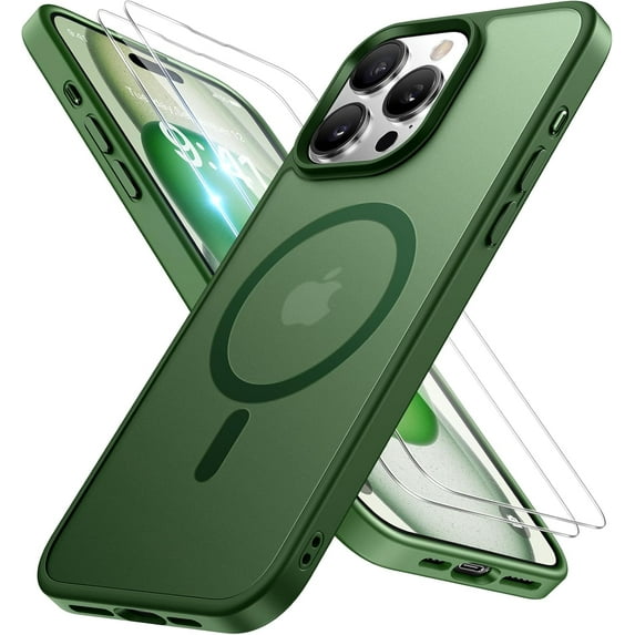 3-in-1 Entronix Bundle for iPhone 14 Pro, Magnetic Sturdy Matte Case 2 Screen Protector, Green