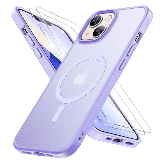 Entronix 3-in-1 Magnetic Matte Case Compatible with iPhone 15 Plus with Screen Protector, Purple