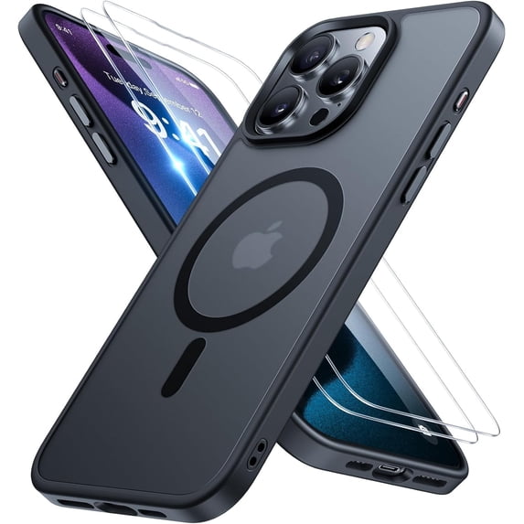 Entronix 3-in-1 Magnetic Matte Case Compatible with iPhone 15 Pro with Screen Protector, Black