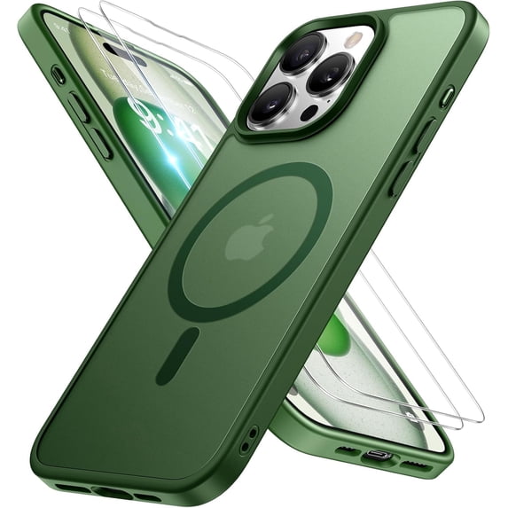 Entronix 3-in-1 Magnetic Matte Case Compatible with iPhone 15 Pro with Screen Protector, Green