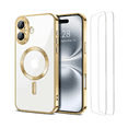 thumbnail image 1 of Entronix 3-in-1 Magnetic Shiny Clear Case Compatible with iPhone 16 with Screen Protector, Gold, 1 of 8