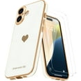 thumbnail image 1 of 3-in-1 Entronix Bundle for iPhone 16, Love Heart Cute Slim Case 2 Screen Protector, White, 1 of 8