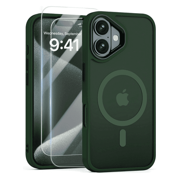 Entronix 3-in-1 Magnetic Matte Case Compatible with iPhone 16 with Screen Protector, Green