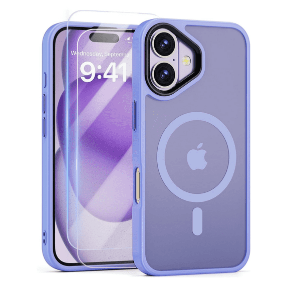 Entronix 3-in-1 Magnetic Matte Case Compatible with iPhone 16 with Screen Protector, Purple