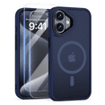 thumbnail image 1 of 3-in-1 Entronix Bundle for iPhone 16 Plus, Magnetic Sturdy Matte Case 2 Screen Protector, Navy, 1 of 8