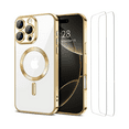 thumbnail image 1 of 3-in-1 Entronix Bundle for iPhone 16 Pro, Glossy Magnetic Clear Case 2 Screen Protector, Gold, 1 of 7