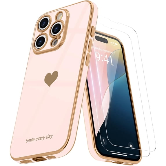 Entronix 3-in-1 Love Heart Case Compatible with iPhone 16 Pro with Screen Protector, Rose