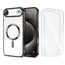 3-in-1 Entronix Bundle for iPhone 17 Air, Glossy Magnetic Clear Case 2 Screen Protector, Black