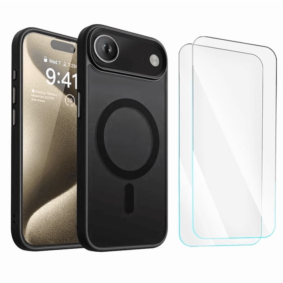 3-in-1 Entronix Bundle for iPhone 17 Air, Magnetic Sturdy Matte Case 2 Screen Protector, Black