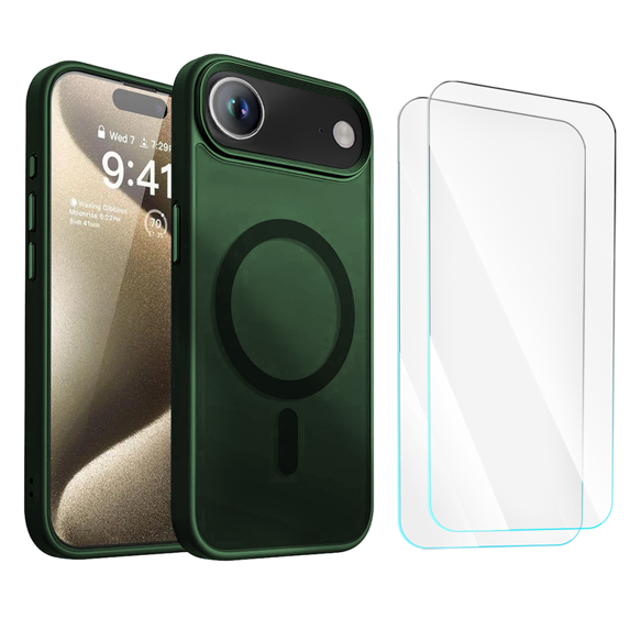 3-in-1 Entronix Bundle for iPhone 17 Air, Magnetic Sturdy Matte Case 2 Screen Protector, Green