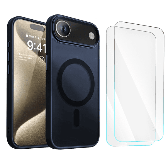 3-in-1 Entronix Bundle for iPhone 17 Air, Magnetic Sturdy Matte Case 2 Screen Protector, Navy