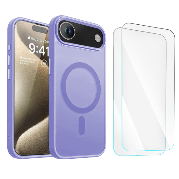 3-in-1 Entronix Bundle for iPhone 17 Air, Magnetic Sturdy Matte Case 2 Screen Protector, Purple