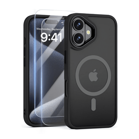 3-in-1 Entronix Bundle for iPhone 17, Magnetic Sturdy Matte Case 2 Screen Protector, Black