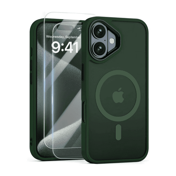 3-in-1 Entronix Bundle for iPhone 17, Magnetic Sturdy Matte Case 2 Screen Protector, Green