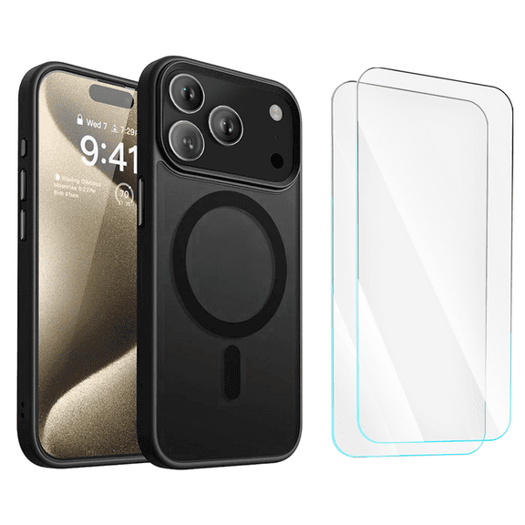 3-in-1 Entronix Bundle for iPhone 17 Pro, Magnetic Sturdy Matte Case 2 Screen Protector, Black