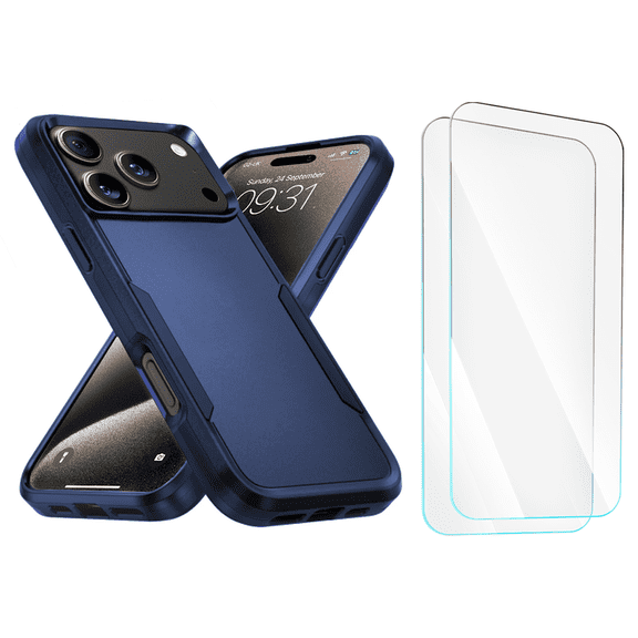 3-in-1 Entronix Bundle for iPhone 17 Pro Max. Heavy Duty Phone Case, 1 Screen Protector, Navy