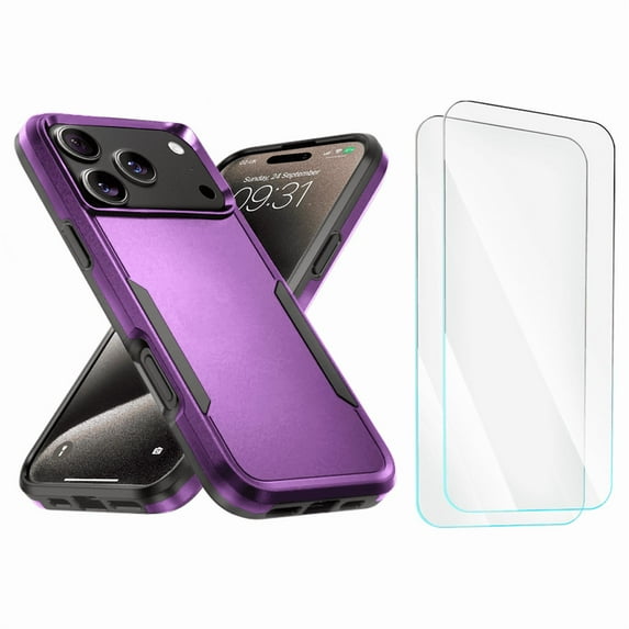 3-in-1 Entronix Bundle for iPhone 17 Pro Max. Heavy Duty Phone Case, 1 Screen Protector, Purple