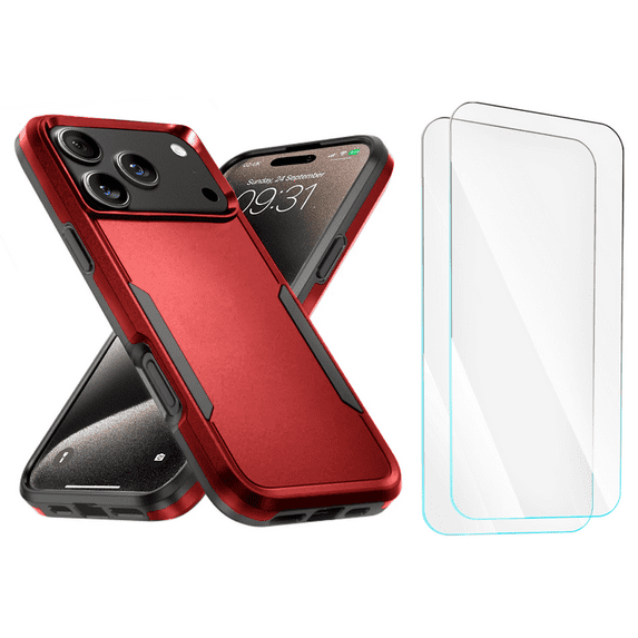 3-in-1 Entronix Bundle for iPhone 17 Pro Max. Heavy Duty Phone Case, 1 Screen Protector, Red
