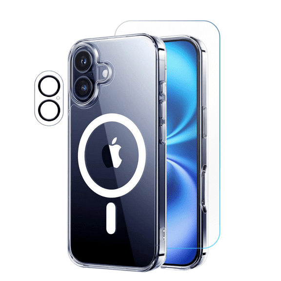 3-in-1 Entronix Bundle with Magnetic Clear Case, 1 Clear Camera Lens Protector and 1 Tempered Glass Screen Protector For iPhone 17