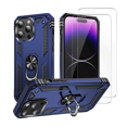 thumbnail image 1 of 3-in-1 Entronix Heavy Duty Case Bundle for iPhone 16 Pro, Shockproof Rugged Cover with Rotating Holder Ring and 2 Clear Tempered Glass Screen Protectors, Navy, 1 of 8