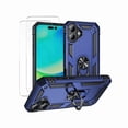 thumbnail image 1 of 3-in-1 Entronix Heavy Duty Case Bundle for iPhone 16, Shockproof Rugged Cover with Rotating Holder Ring and 2 Clear Tempered Glass Screen Protectors, Navy, 1 of 8