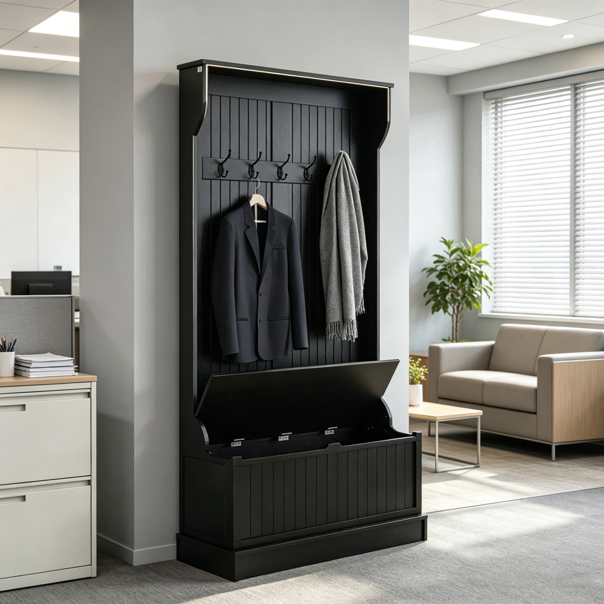 3 in 1 Entryway Bench Coat Rack Hall Tree with Shoe Storage 5 Hooks for Hallway, Bench And Storage Furniture, Black