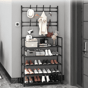 3-in-1 Entryway Coat Rack with Shoe Rack, 31*10*65 inches Coat Clothes Rack Shoe Storage Bench, Multipurpose Hat and Shoe Storage Rack with 5-Tier 8 Hooks, Suitable for Hat, Clothes, Shoes, Key
