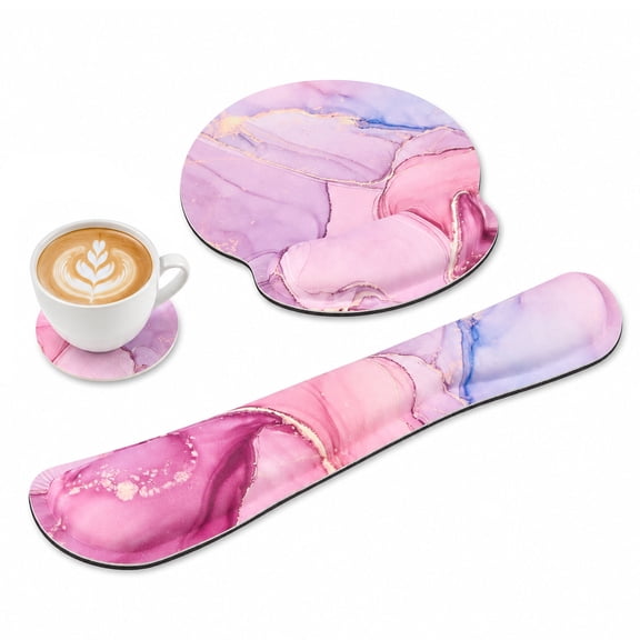 3-in-1 Ergonomic Keyboard Wrist Rest and Mouse Pad Set, TSV Memory Foam Wrist Support with Coaster for Computer Office Gaming, Pink