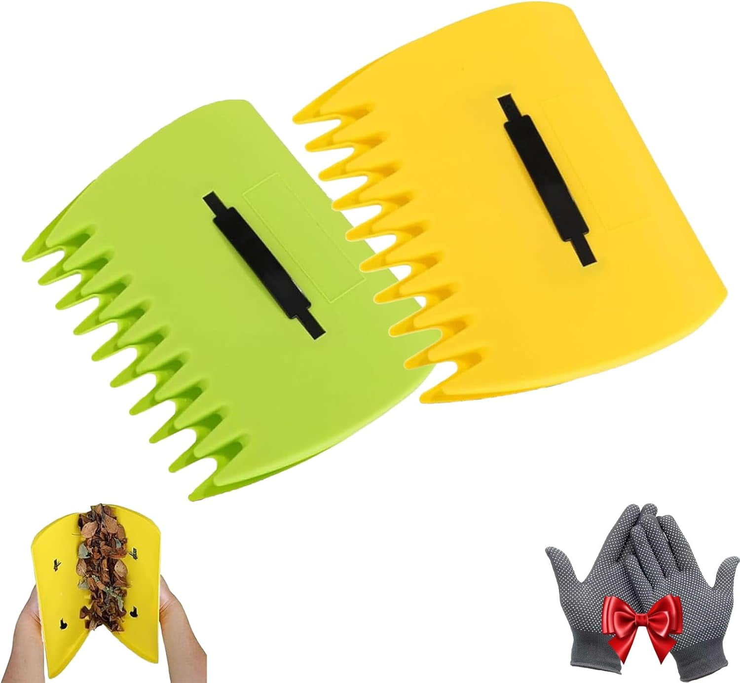 3-in-1 Ergonomic Pickup Rake, Leaf Scoops, Easy Leaf & Grass Grabber ...