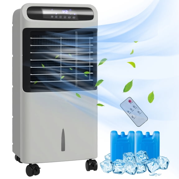 3-in-1 Evaporative Air Cooler, Portable Cooling Fan with Humidifier & Ventilation Function, 3 Modes 3 Speeds, 3.2 Gallon Water Tank, Lockable Wheels for Indoor Use