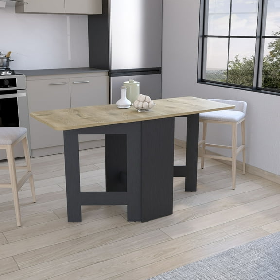 3-in-1 Expandable Folding Table with Storage, Black, 58.7 Inch