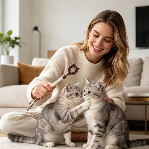 3-in-1 Extendable Back Scratcher & Cat Teaser Toy,Dual-Sided Telescopic Scratching Tool with Soft Silicone & Firm ABS Heads,Fun Interactive Pet Bonding Gift for Cat Lovers,Adults & Seniors (Orange)