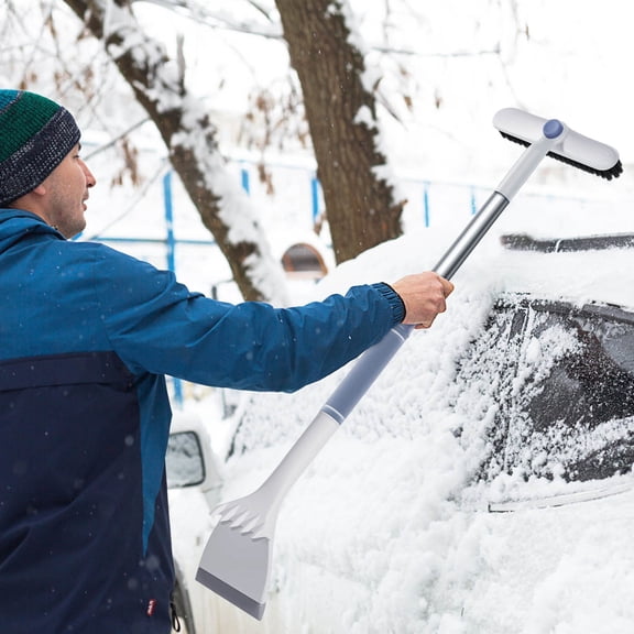 3-in-1 Extendable Car Snow Brush with Ice Scraper | Telescopic Snow Removal Tool (35"-55") for All Vehicles | Windshield Snow Cleaner & Defroster for Winter