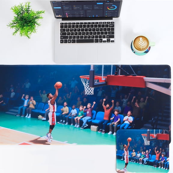 3-in-1 Extended Gaming Mouse Pad Set, 35.4"×15.7" Non-Slip Desk Mat with Keyboard Pad & Coaster, Waterproof Basketball Design for Office & Gaming